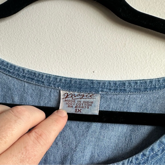 Vintage Blue Denim Shift Dress with Handprinted Giraffes Plus Size 1x - Picture 8 of 9